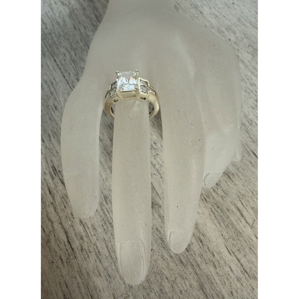 Art Deco 925 Silver Emerald Cut CZ Engagement Ring Stepped Baguettes Size 4.75